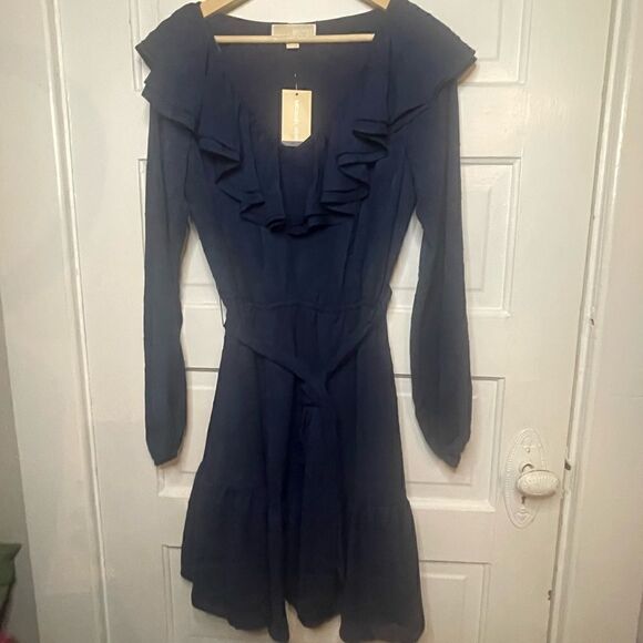 NWTs Michael Kors Ruffled V-Neck Tiered Hem Dress Size Medium - Picture 1 of 13